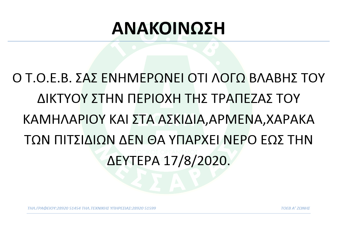 ΒΛΑΒΗ ΔΙΚΤΥΟΥ 13.8.2020